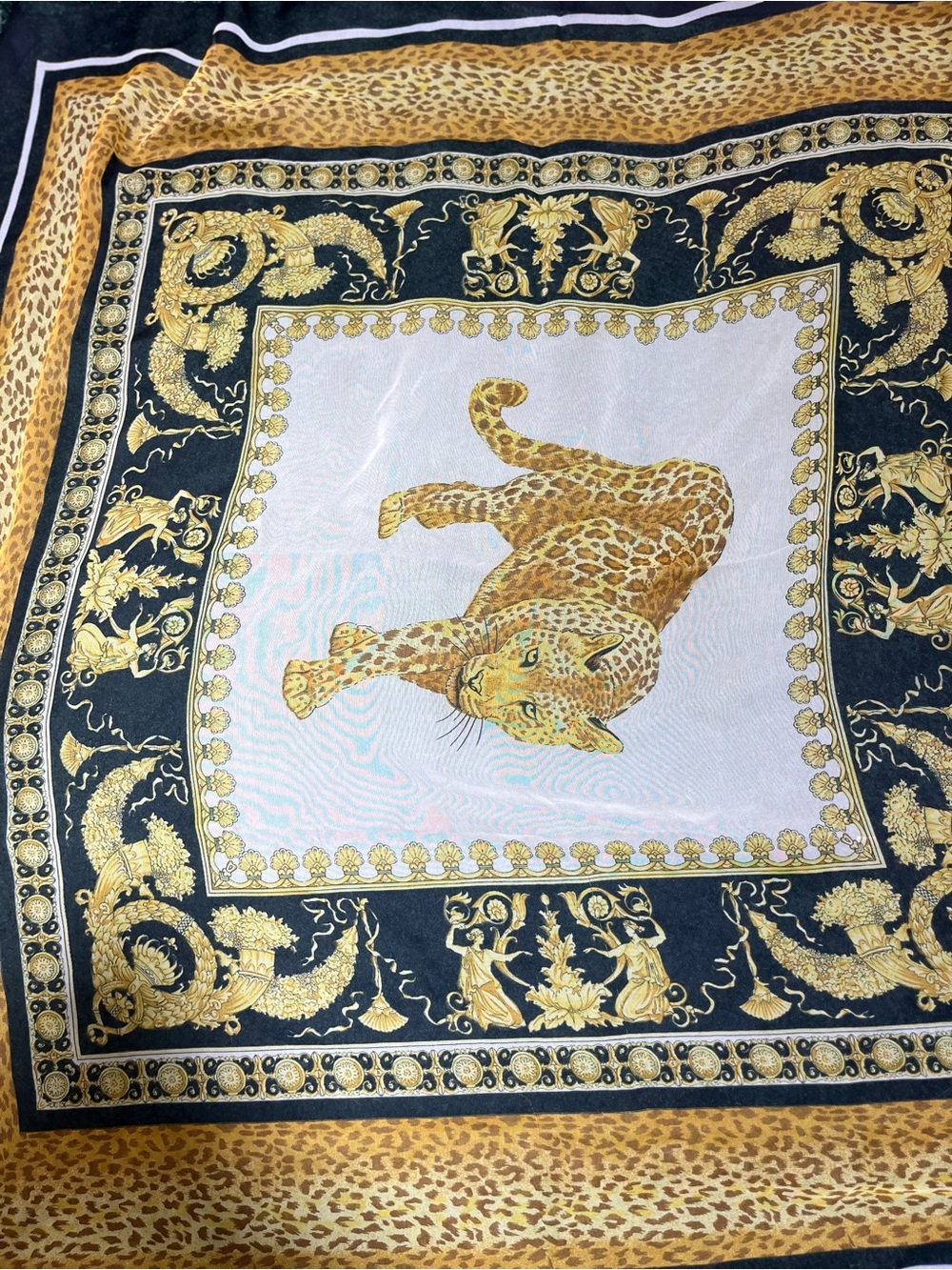 Leopard Baroque Print Scarf Gold Black Versace Inspired Wrap